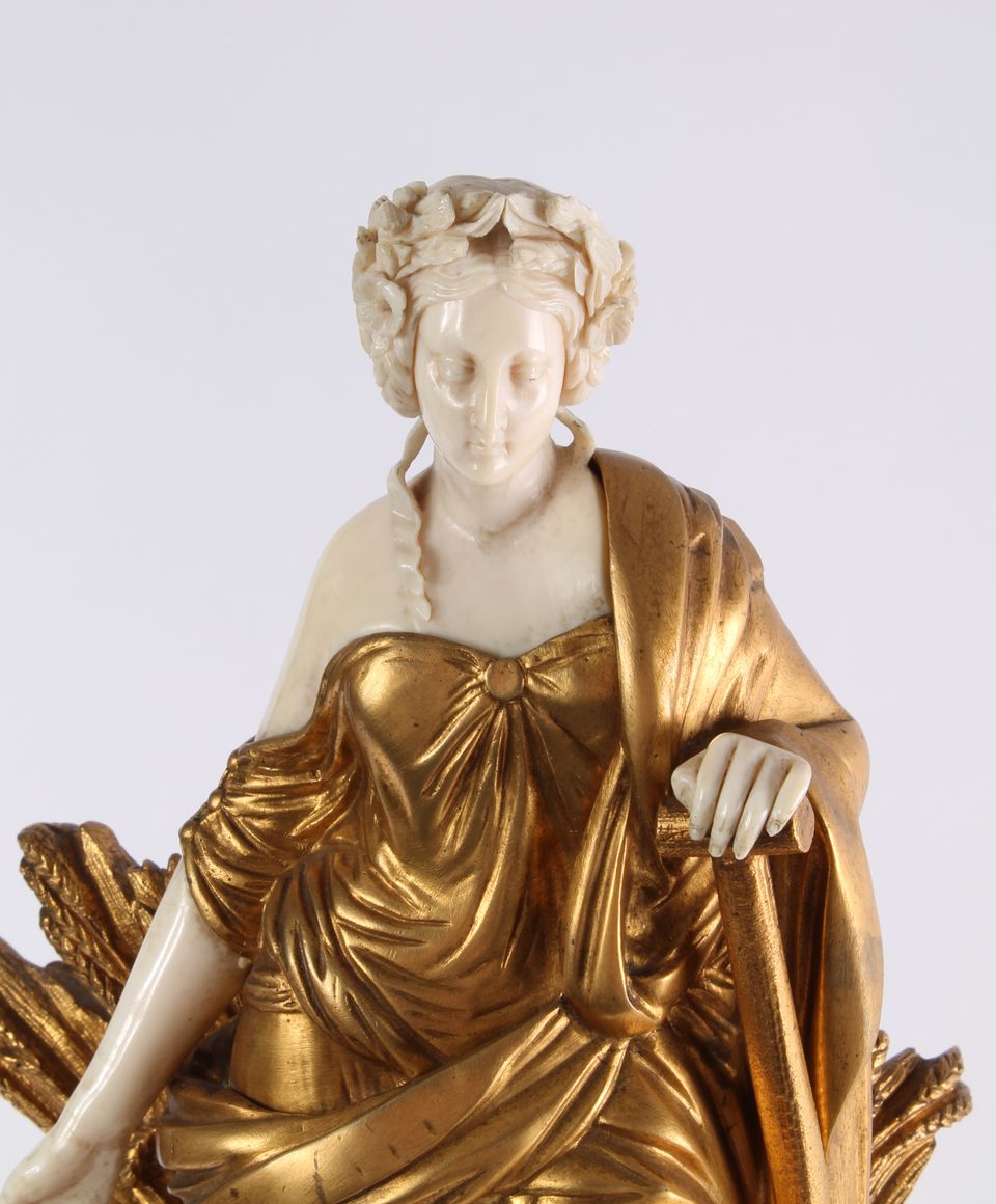 A French Napoleon III gilt marble gilt bronze and ivory sculptural mantel clock, circa 1860 - image 3