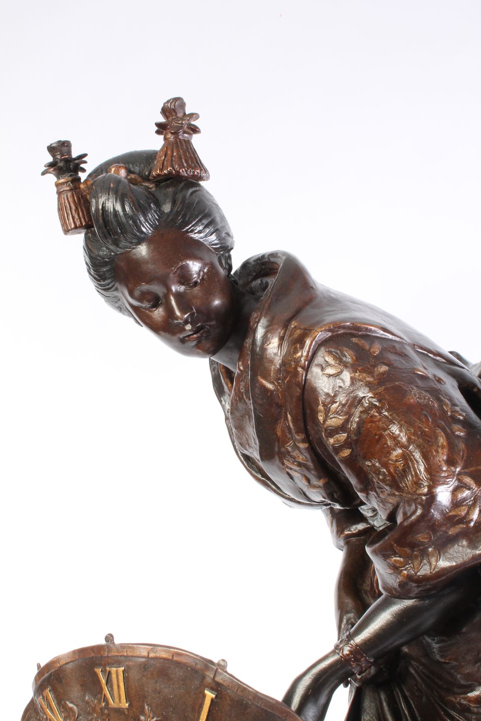 A rare and attractive French bronze patinated metal sculptural 'Oriental' timepiece, circa 1880. - image 9