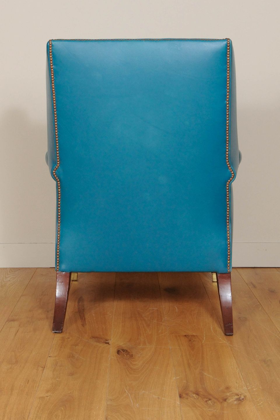 Lovely brightblue leather upholstered English wingchair. - image 6