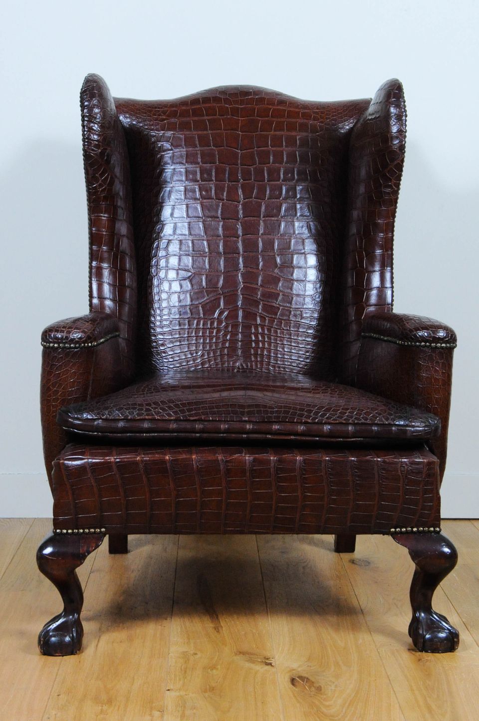 A very unusual and chic crocodile upholstered wing chair. - image 2