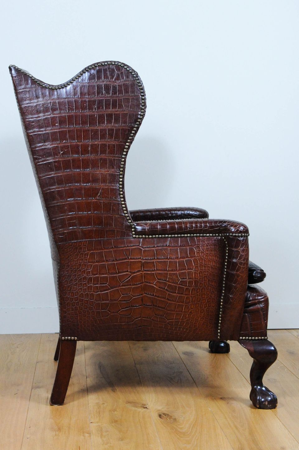 A very unusual and chic crocodile upholstered wing chair. - image 3