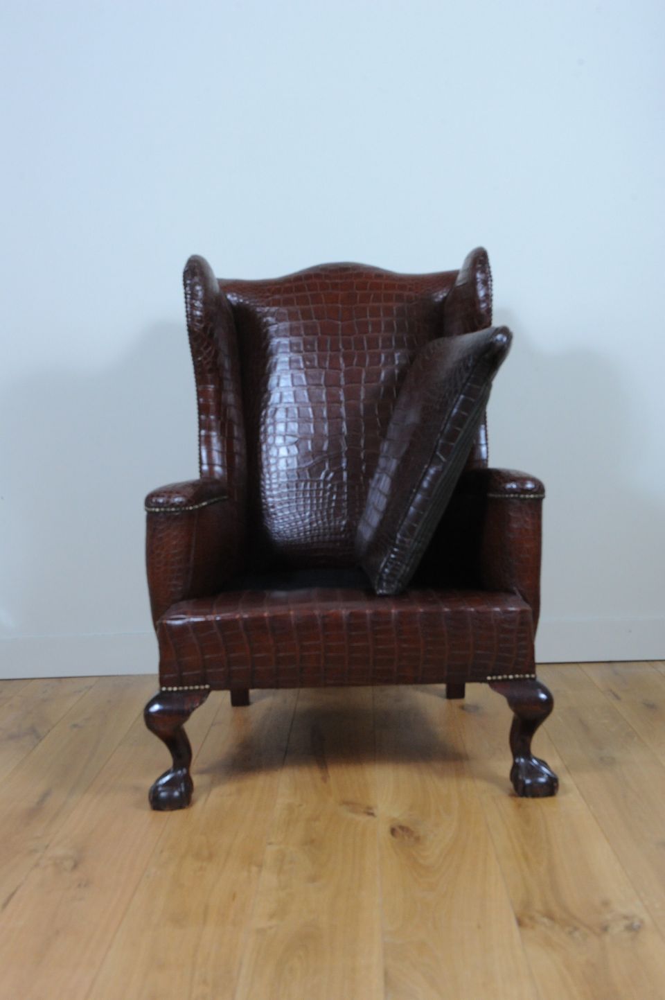 A very unusual and chic crocodile upholstered wing chair. - image 7