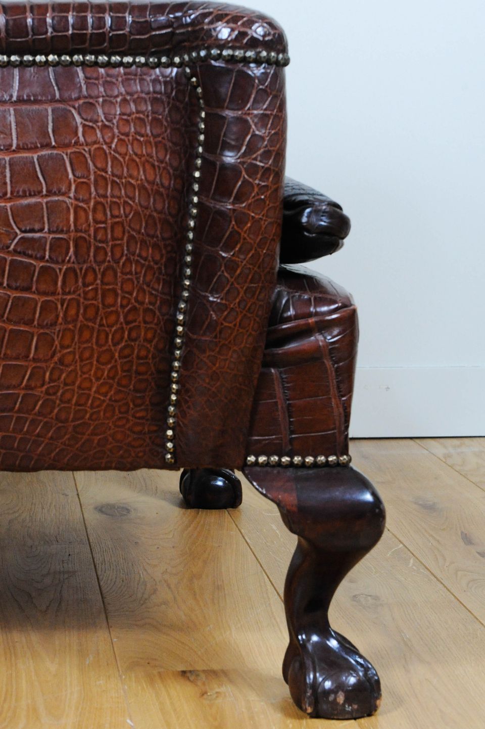 A very unusual and chic crocodile upholstered wing chair. - image 8