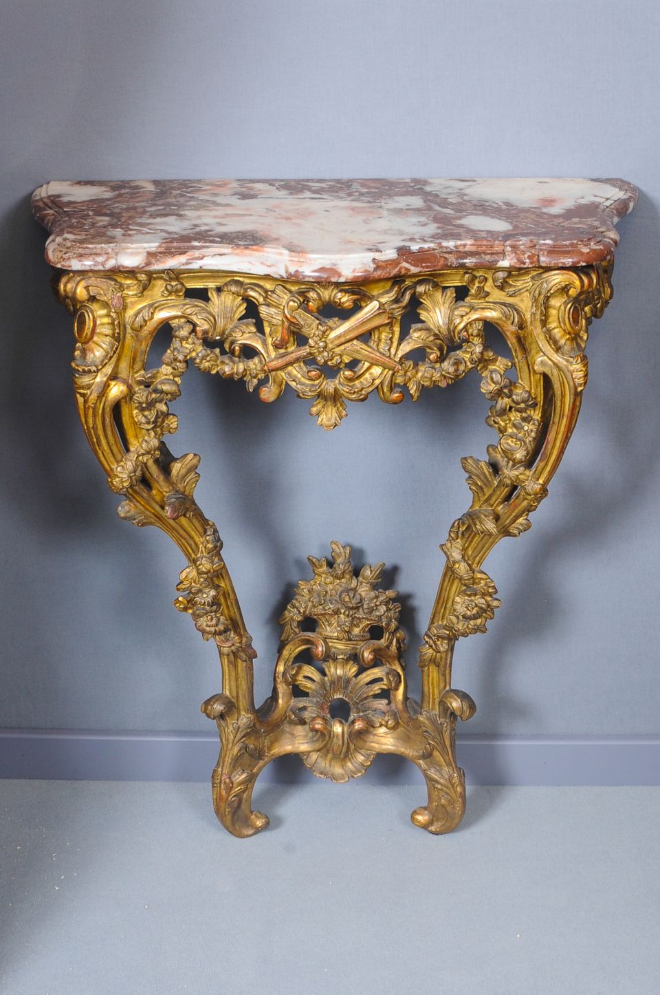 A French Transition giltwood console table with marble top, circa 1765 - image 9