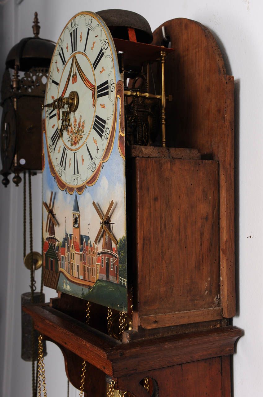 Een zeldzame eiken Friese staartklok met ongebruikelijke mechaniek en geanimeerde molens, omstreeks 1820 - afbeelding 5