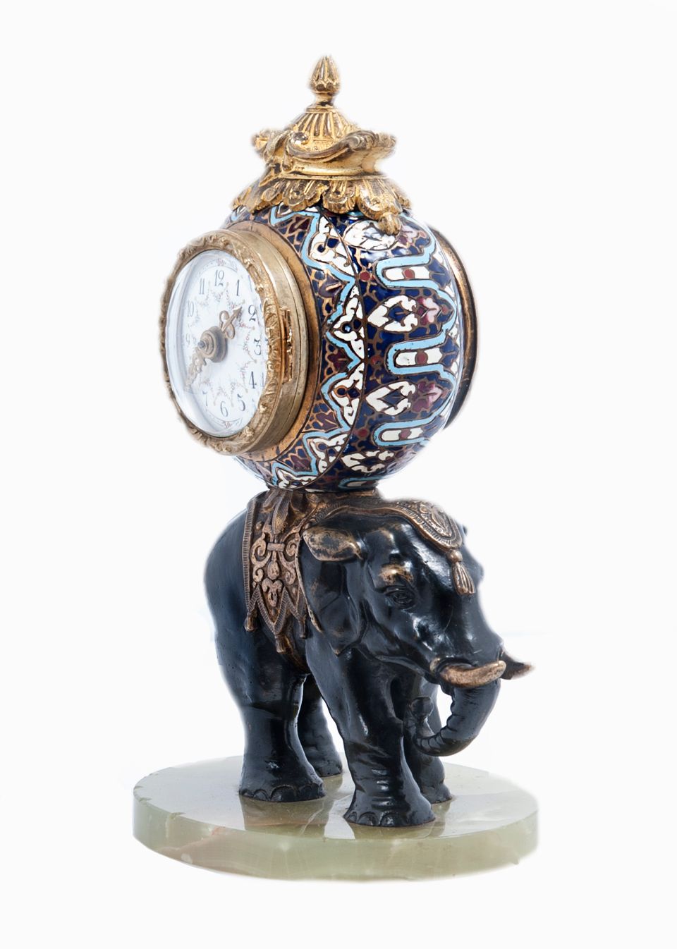 Cute miniature time piece pendulum of a bronze elephant carrying the movement  - image 2