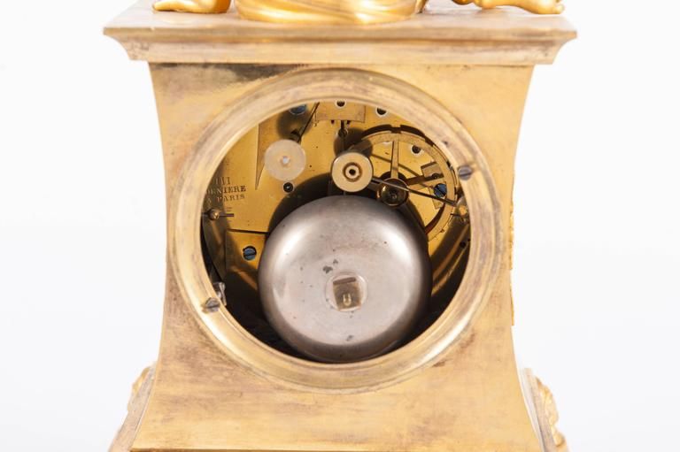Very Charming French Empire Bronze Gilded Ormolu Clock with Elegant Lady Playing the Dices by Deniere - image 2