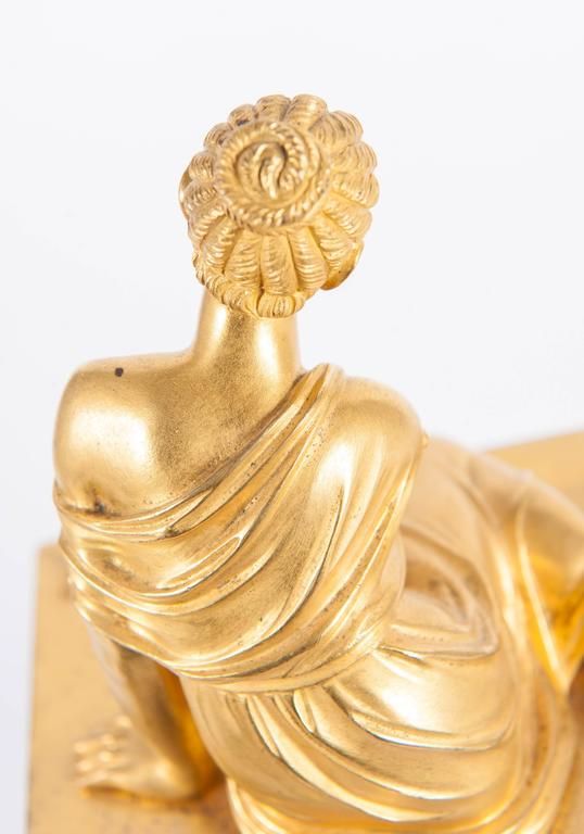 Very Charming French Empire Bronze Gilded Ormolu Clock with Elegant Lady Playing the Dices by Deniere - image 3