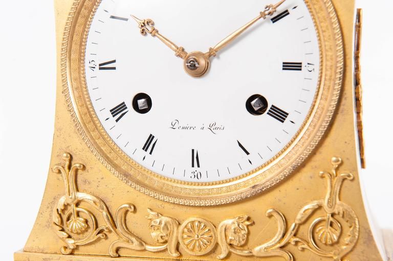 Very Charming French Empire Bronze Gilded Ormolu Clock with Elegant Lady Playing the Dices by Deniere - image 4