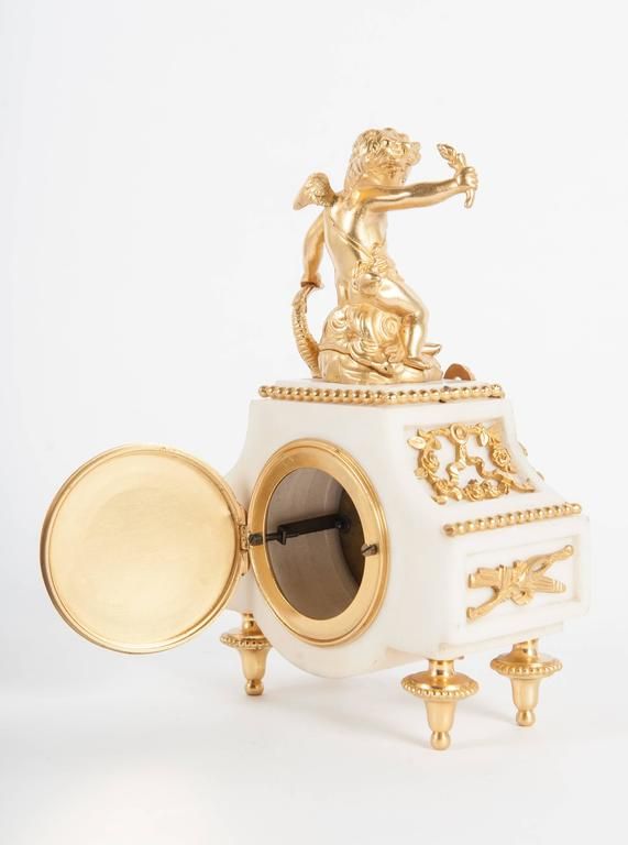 Nice Decorative Miniature Three-Piece White Marble and Ormolu Clock Set - image 4