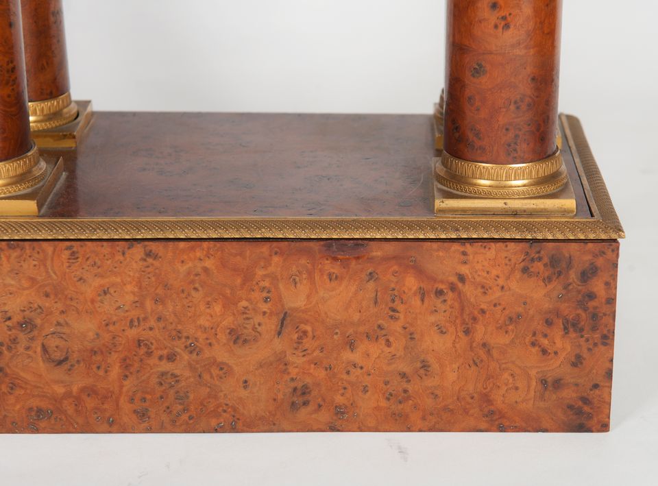A good  well figured Empire burr walnut 4 pillar table regulator, signed - image 7