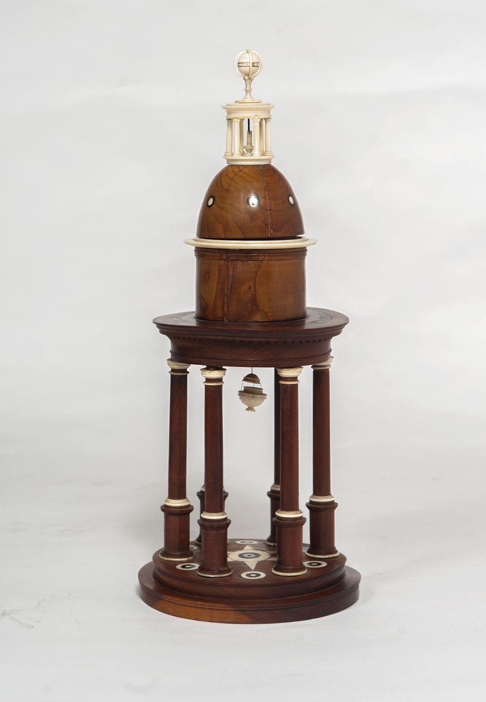 An unusual circular wooden temple dome pillar timepiece clock circa1830 - image 3