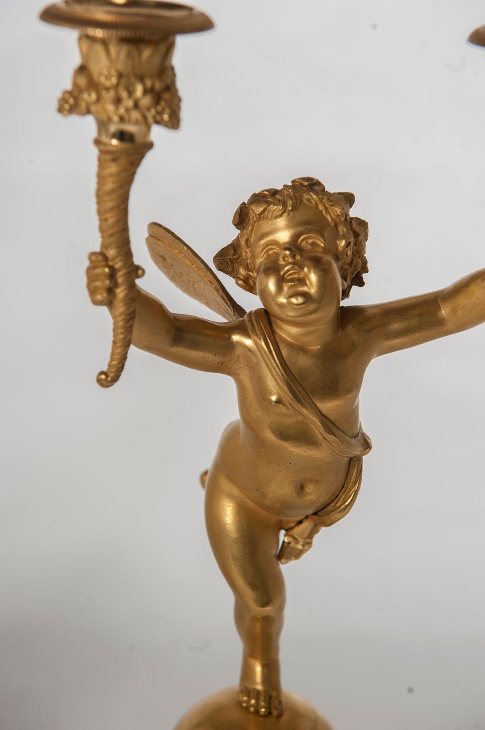 A pair of two armed empire ormolu candlestick with Cupids, Circa 1820 - image 4
