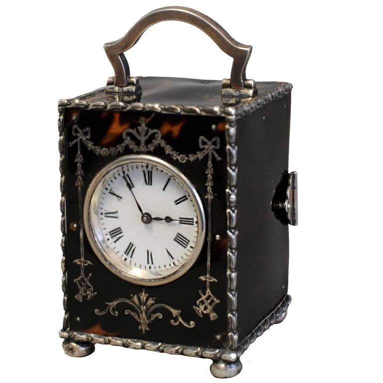 The small English tortoiseshell and silver carriage clock circa 1902 - afbeelding 2