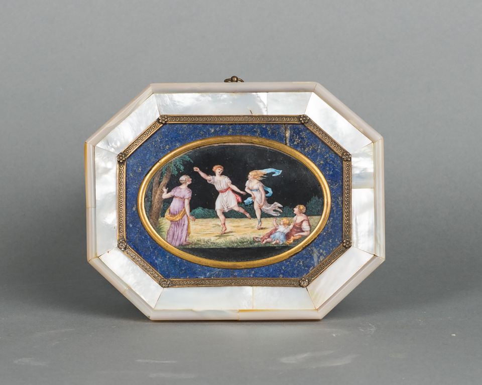 An unusual pair of octagonal paintings on porcelain with Lapis Lazuli, circa 1830 - image 3