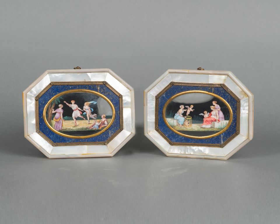 An unusual pair of octagonal paintings on porcelain with Lapis Lazuli, circa 1830 - image 2