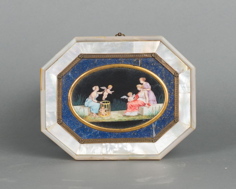 An unusual pair of octagonal paintings on porcelain with Lapis Lazuli, circa 1830 - image 4