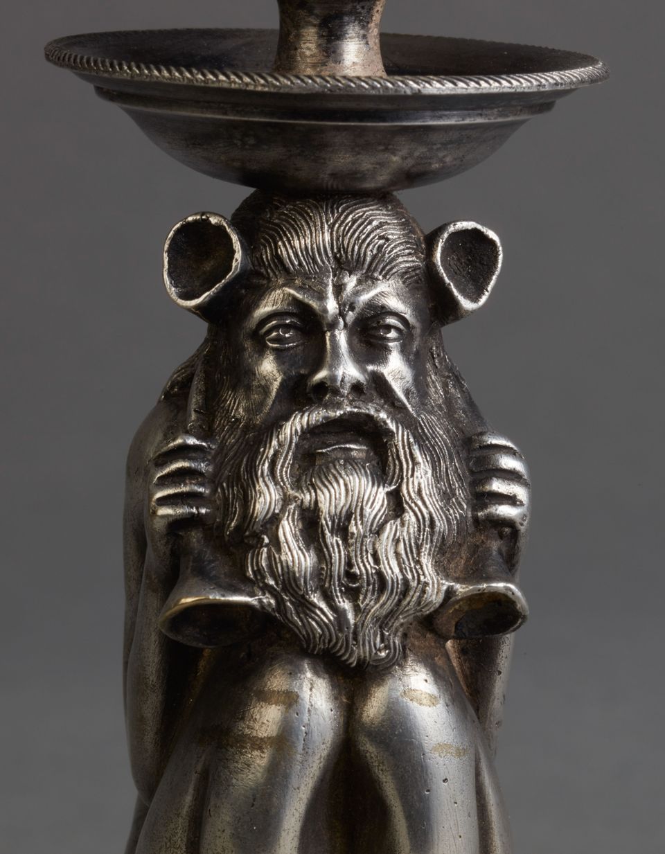 An unusual Silvered candle stick of an old man as fantasy figure, circa 1880 - image 2
