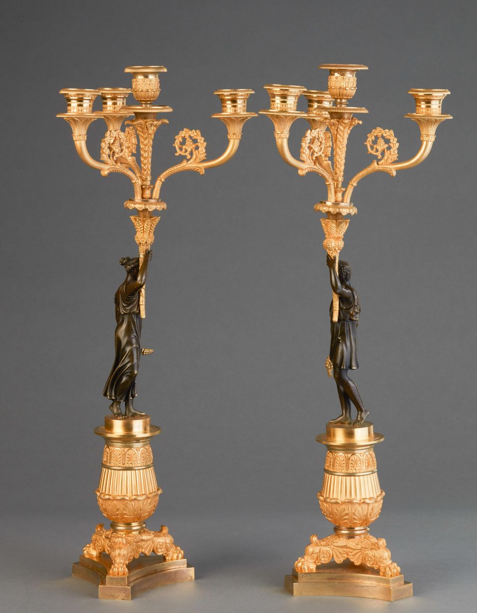 A good pair of four light empire candle sticks, circa 1820 - afbeelding 2