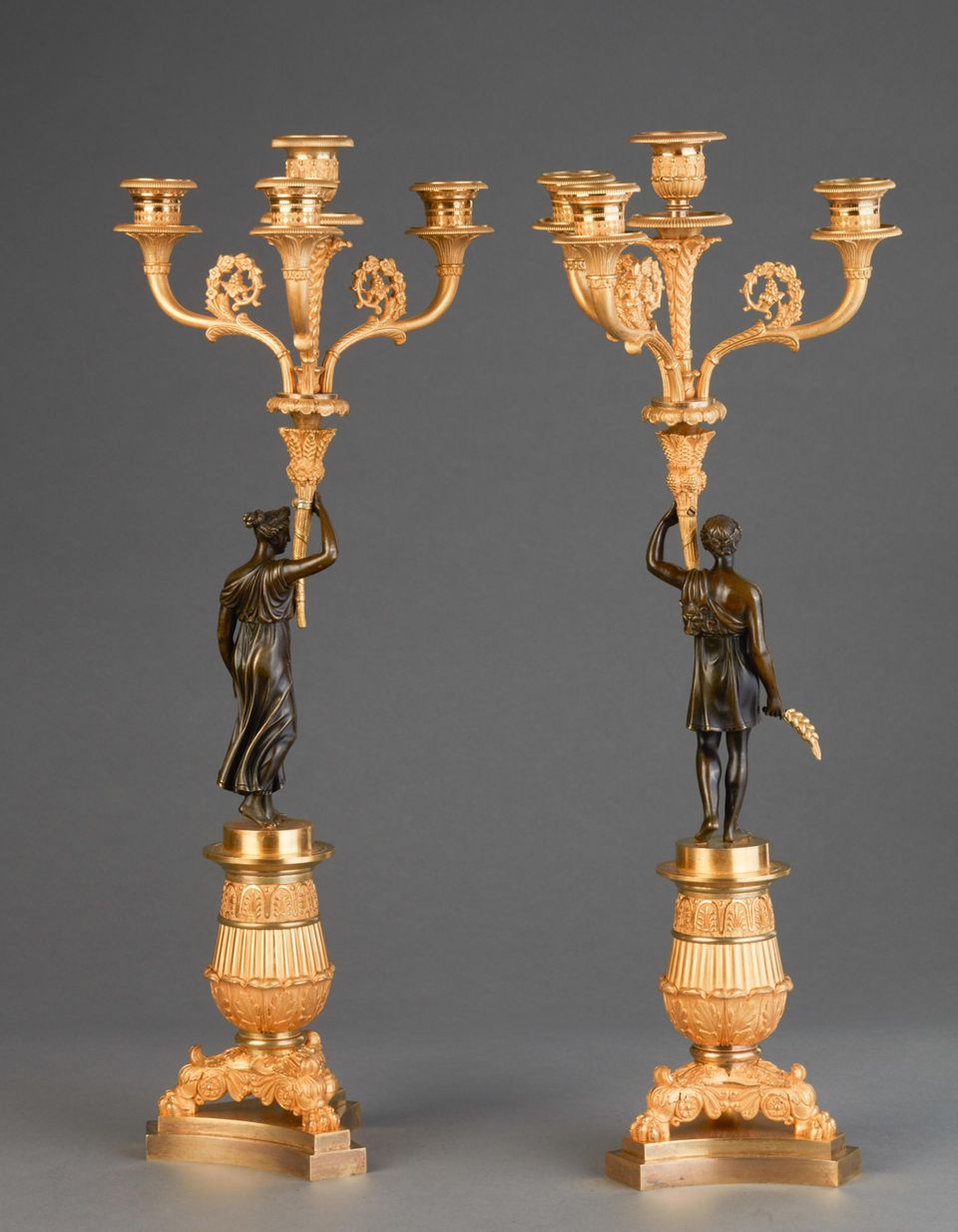 A good pair of four light empire candle sticks, circa 1820 - afbeelding 3