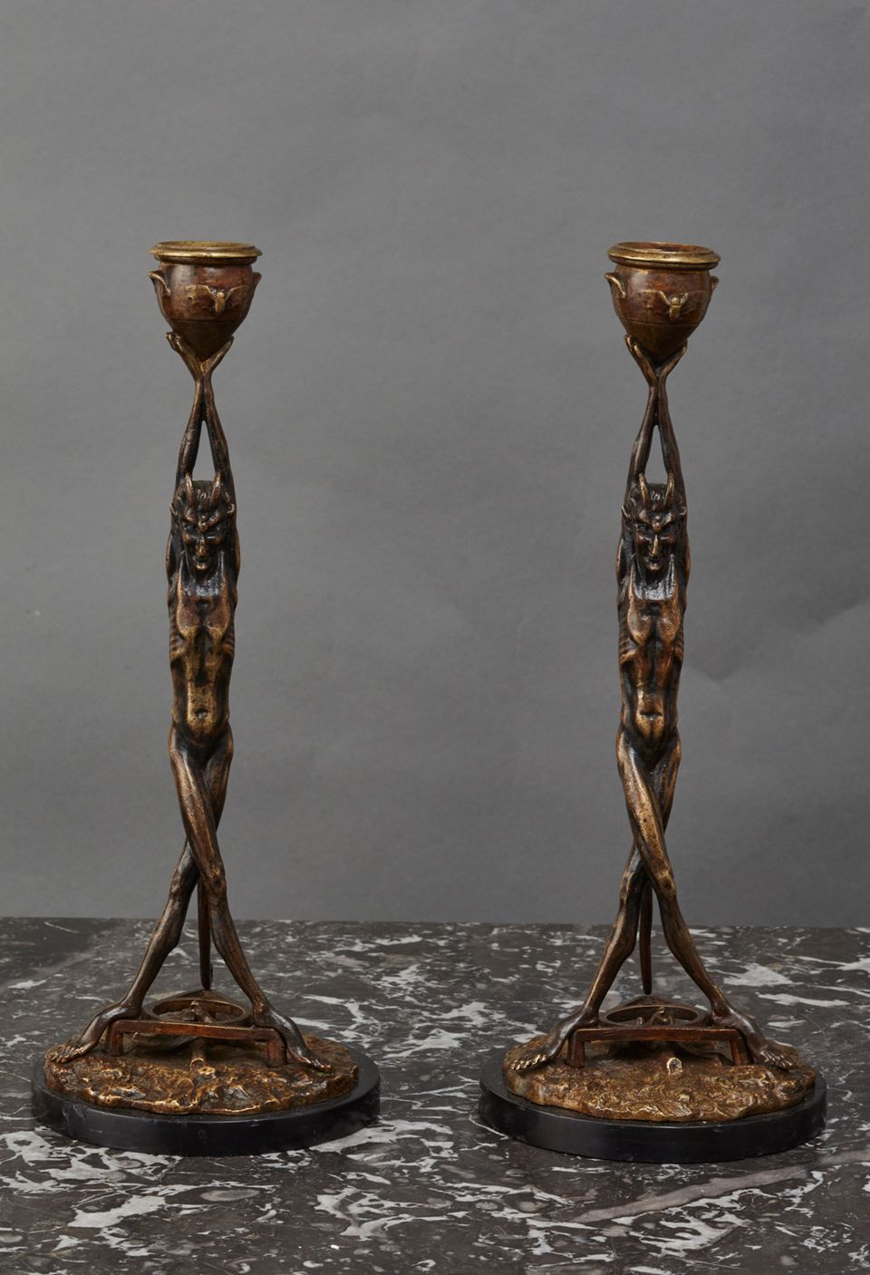 An unusual pair of Art Deco candlesticks featuring Satyrs - image 2