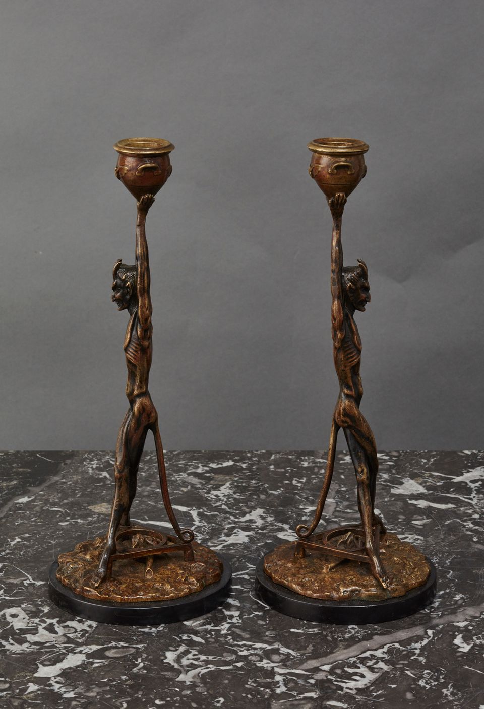 An unusual pair of Art Deco candlesticks featuring Satyrs - image 3