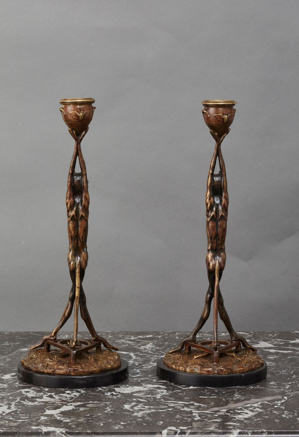An unusual pair of Art Deco candlesticks featuring Satyrs - image 4