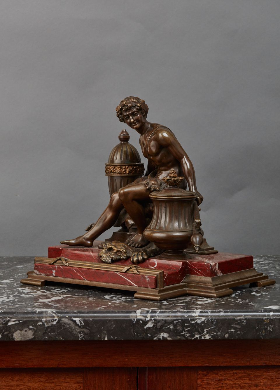 A Greek inspired marble desk inkwell featuring Adonis, with matching candlesticks, circa 1880 - image 6