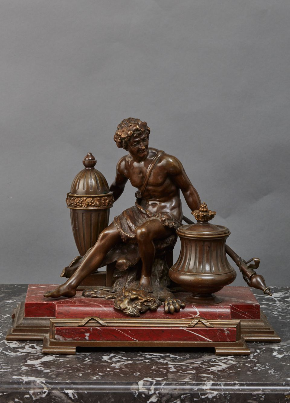 A Greek inspired marble desk inkwell featuring Adonis, with matching candlesticks, circa 1880 - image 2