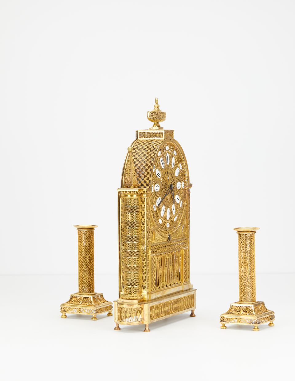 An unusual French Louis XVI filigree skeleton clock set, circa 1780 - image 2