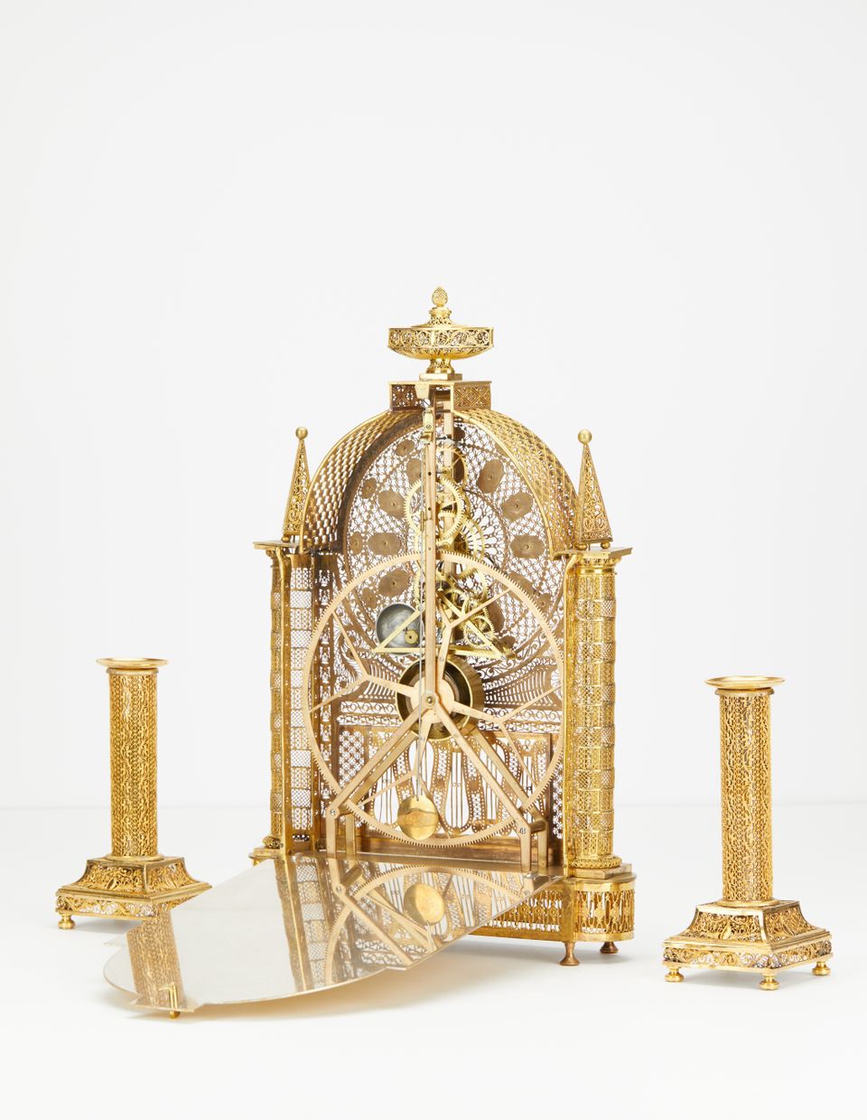 An unusual French Louis XVI filigree skeleton clock set, circa 1780 - image 3