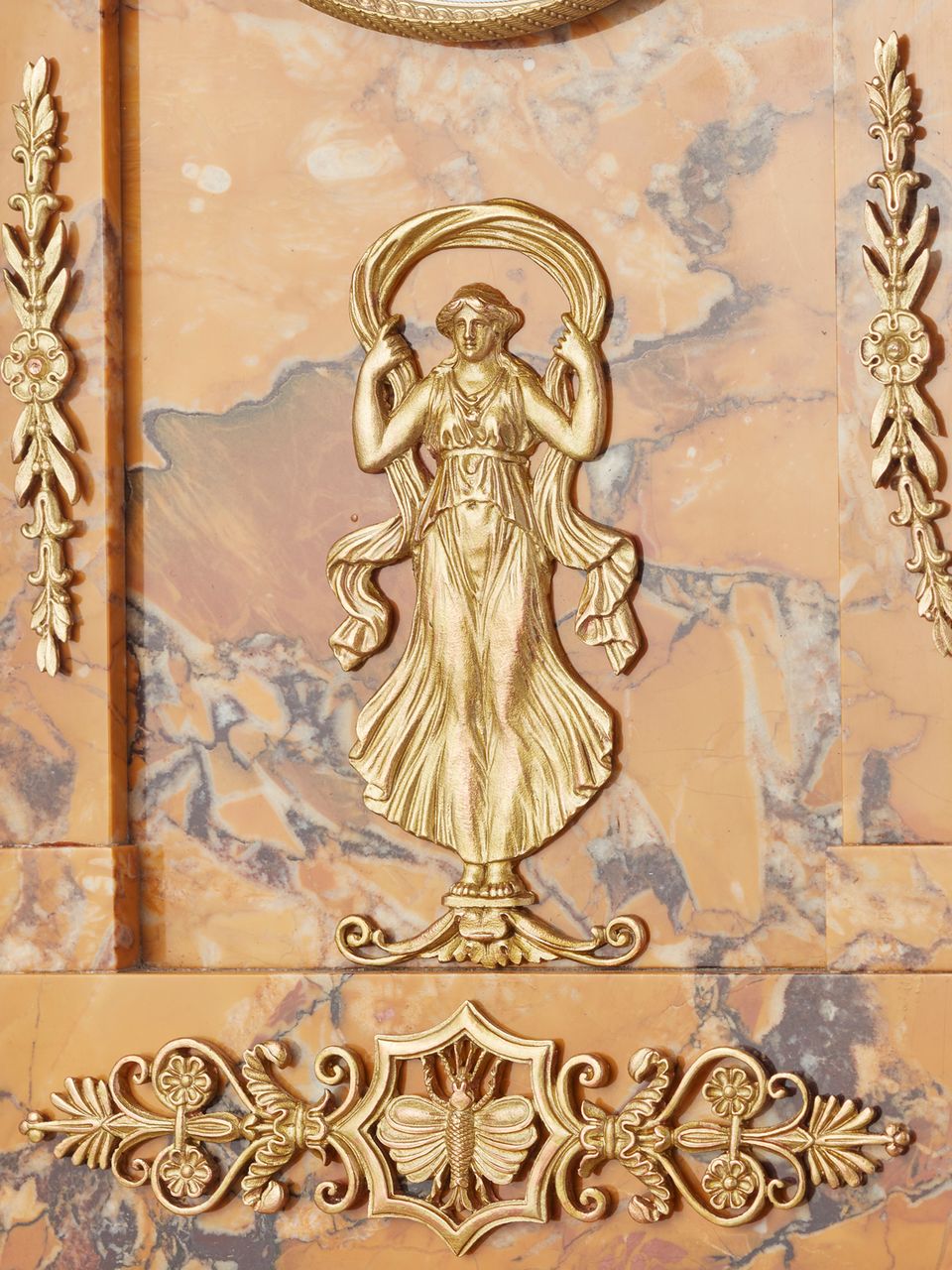 A French sienna marble clock with candle holders, circa 1890 - image 6