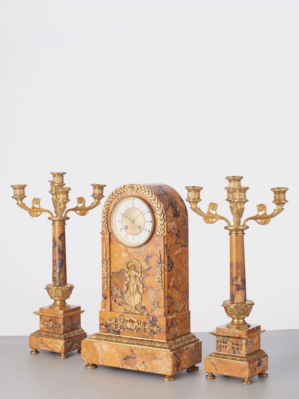 A French sienna marble clock with candle holders, circa 1890 - image 2