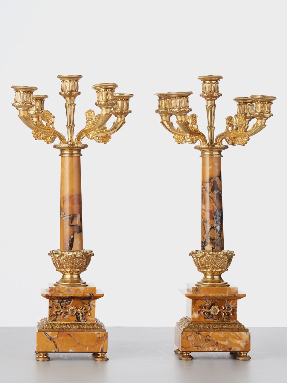 A French sienna marble clock with candle holders, circa 1890 - image 5