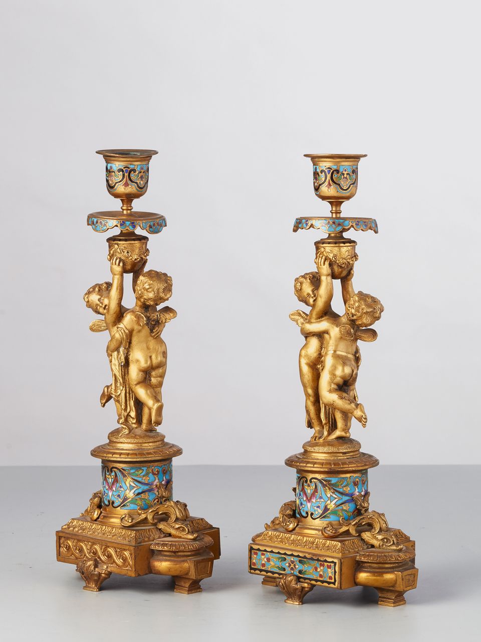 A pair of French ormolu Champleve candlesticks, circa 1880 - image 2