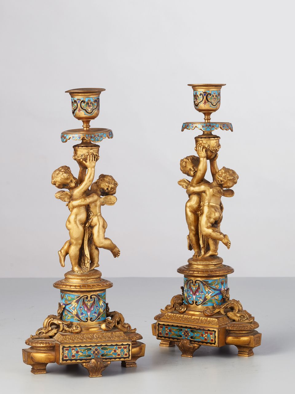 A pair of French ormolu Champleve candlesticks, circa 1880 - image 4