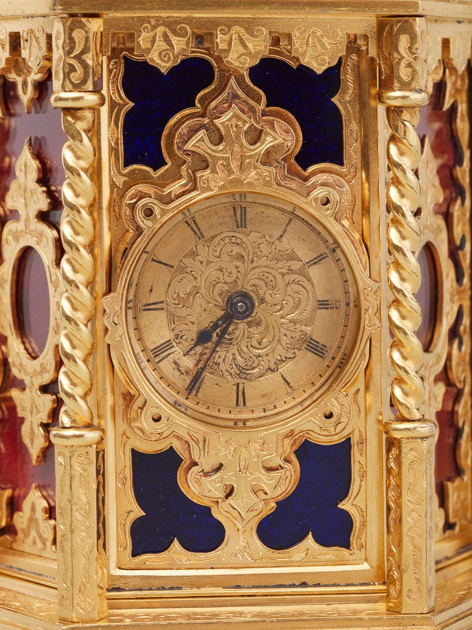 A very unusual hexagonal English 'Gothic Revival' travelling clock by Howell James, circa 1870 - image 5
