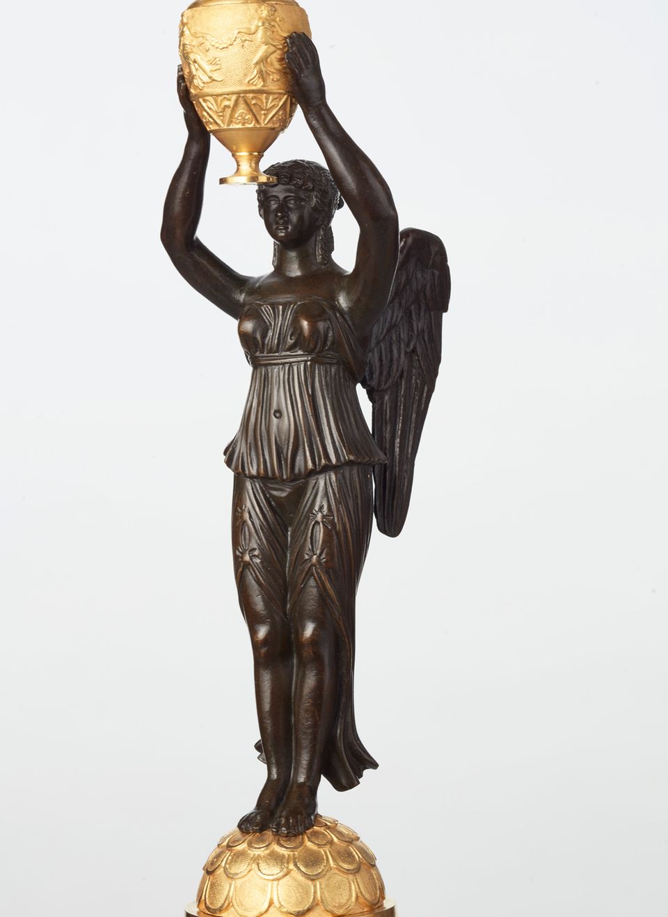 A pair of French gilt candlesticks with patinated bronze angels, circa 1820 - image 6