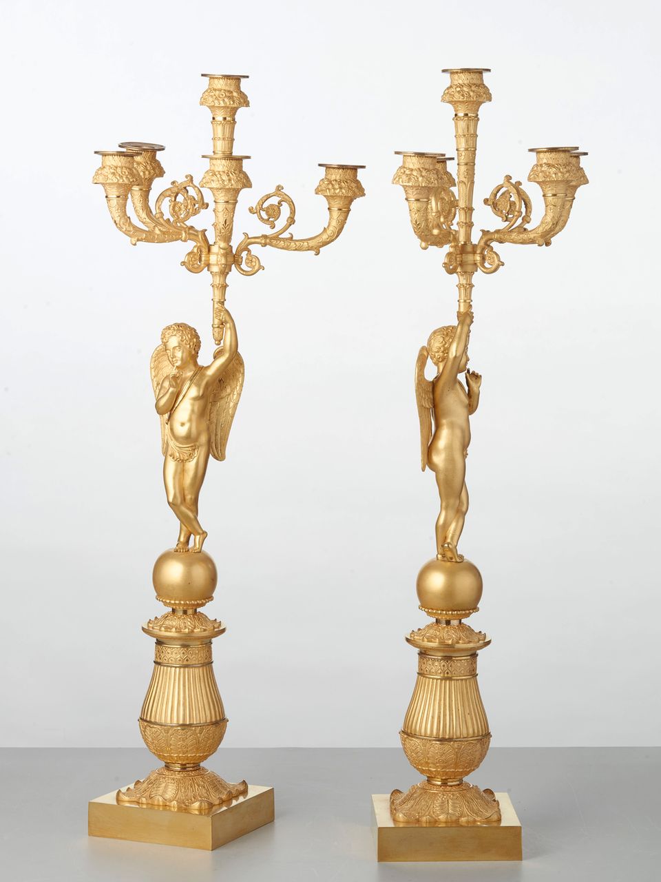 A pair of French bronze five-arm candlesticks with angels, circa 1830 - image 2