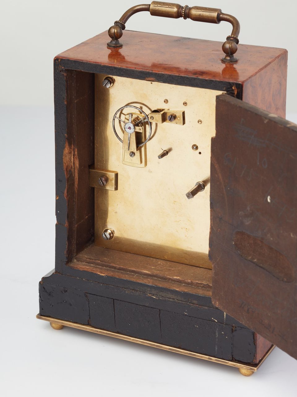 An elegant French burr-walnut ‘time-piece’ travelling clock, circa 1840 - image 5