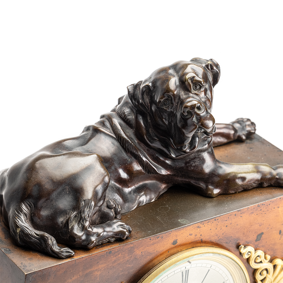Very Nice unusual French Empire Charles X Pendule with a Bull Mastiff - image 2