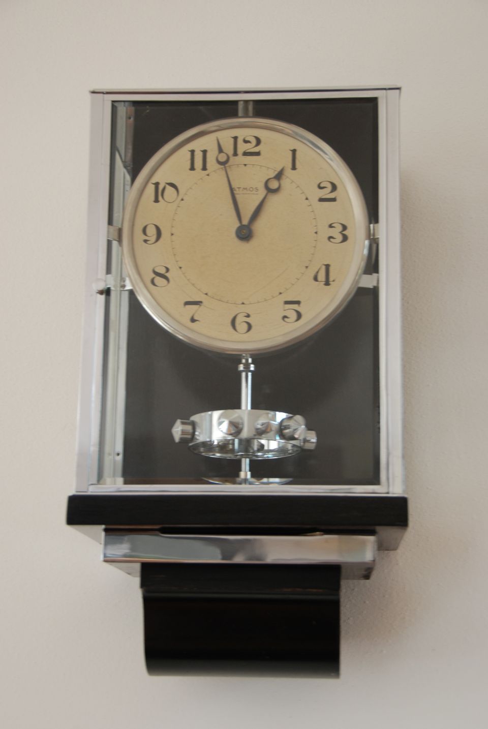 W28 Large nickel Plated Art Deco J. L. Reutter Wall Hanging Three-Glass Atmos Clock. - image 2
