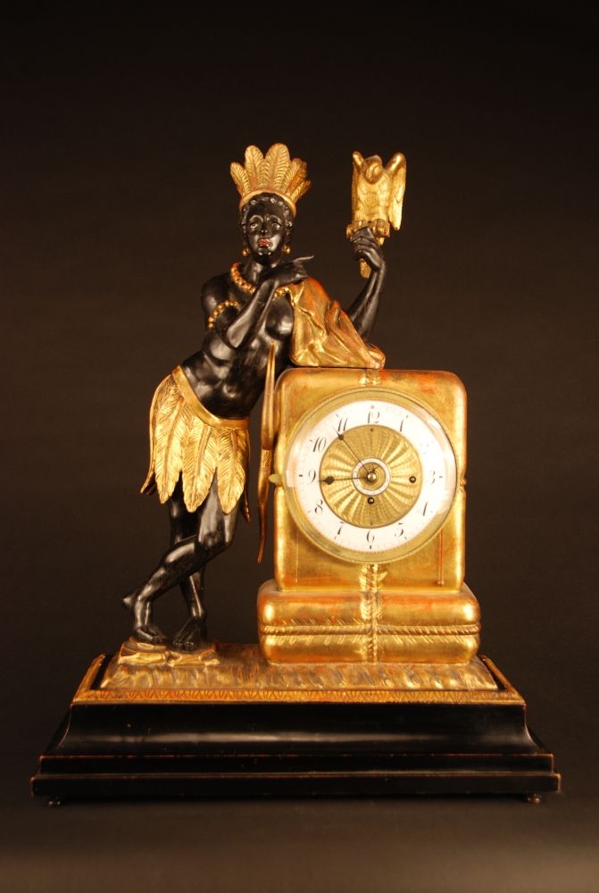 Abs-06 Wooden viennese 'au bon sauvage' clock with moving eyes automaton and music box. - image 2