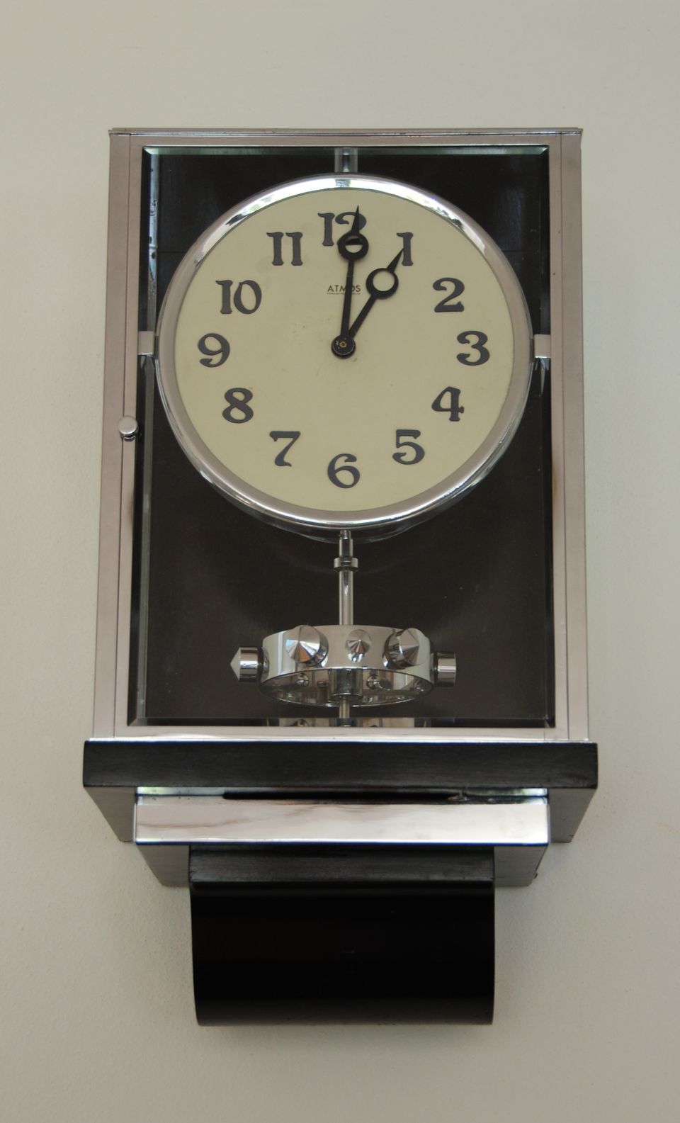 W35  Large nickel plated Art Deco J. L. Reutter Wall Hanging Three-Glass Atmos Clock. - image 5
