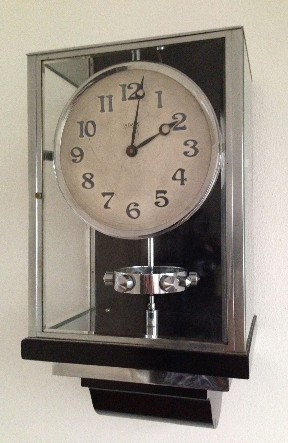 W36 Large Size Nickel Plated Art Deco J. L. Reutter Wall Hanging Three-Glass Atmos Clock. - image 2