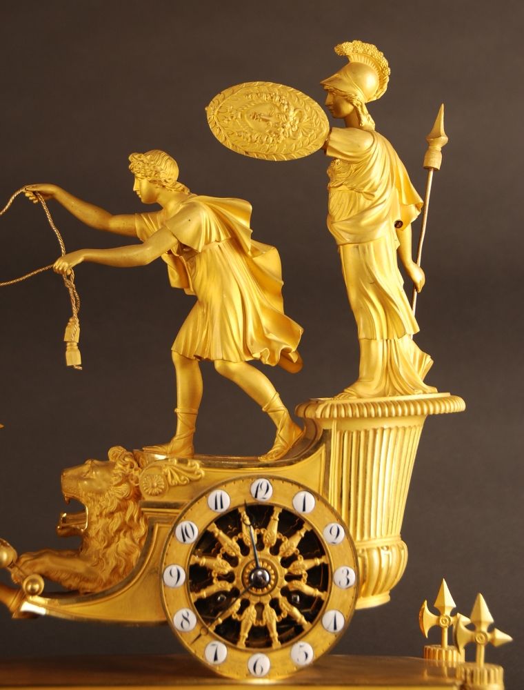 M01 French Ormolu Two Horse Chariot Clock, 'The Chariot of Telemachus'. - afbeelding 3