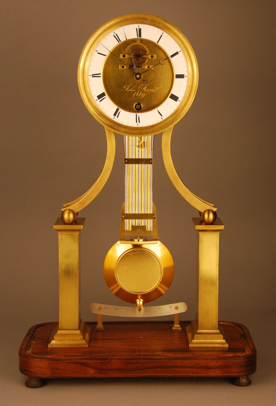 S19 Skeleton clock, special chronometer escapement with balance spring, signed and dated. - image 2