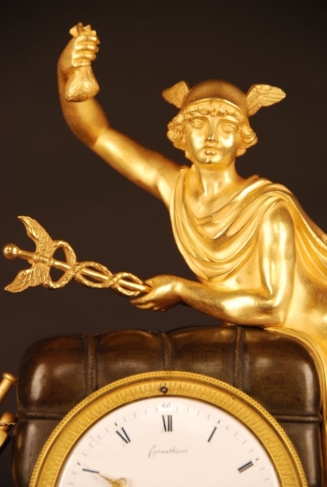 M73 French gilt bronze mantel clock, member of the 'Au bon Sauvage' familie, with a gilt statue of 'Mercury/Hermes' - image 3