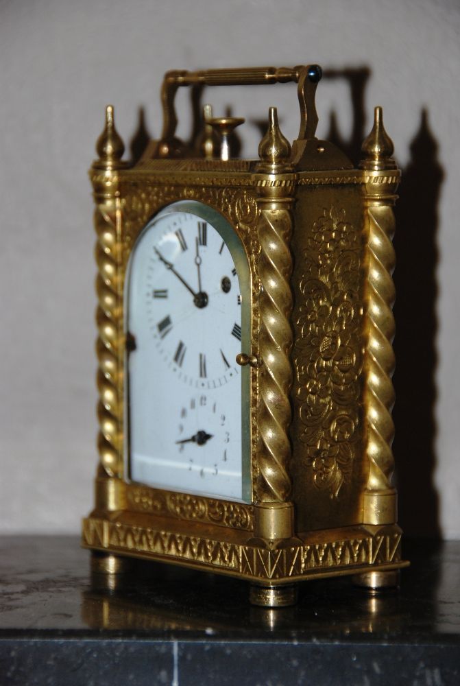 C20 Gilt bronze Pendule D'Officier with quarter repetition and alarm - image 3