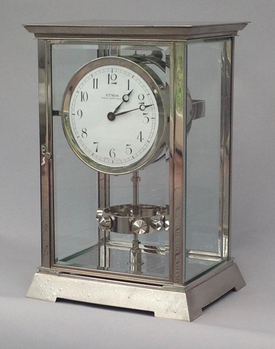 M218 Nikkelen art deco stijl J.L. Reutter Atmos vier glazen Atmos klok, hoge uitvoering - afbeelding 2